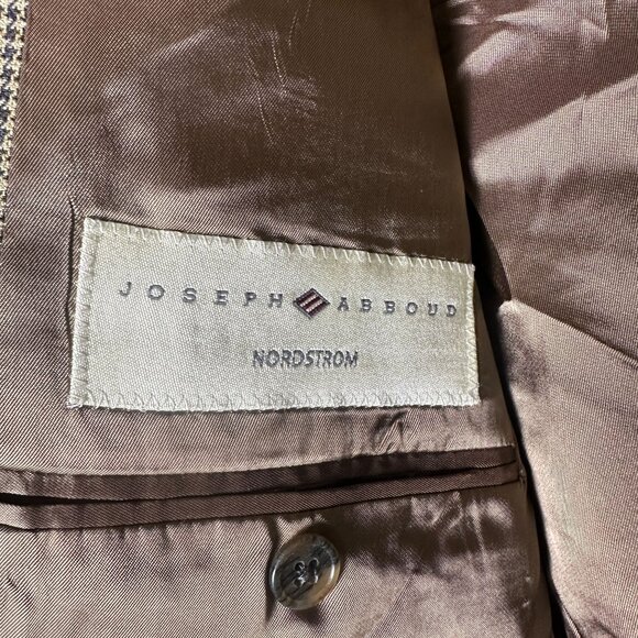 Joseph Abboud Silk Wool Houndstooth Blazer Sport Coat Jacket Men 42L Tan Brown - Picture 4 of 16